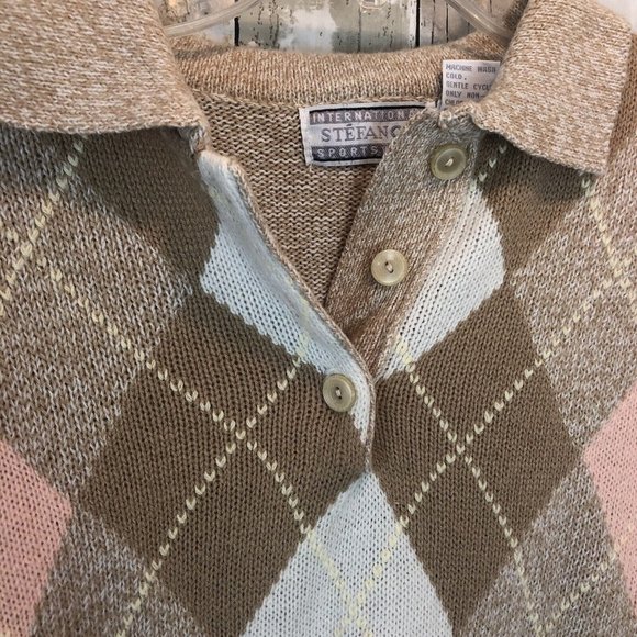 Vintage women sweater argyle medium collar International Stefano - Picture 2 of 7